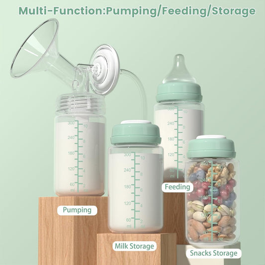 2pc 10oz Breastmilk Storage Bottle Compatible with SpectraS1 S2 9 Plus SG/Motif Luna/Others Wide-Mouth Flange, Breast Milk Container for Momcozy 22oz Portable Cooler, Pumping/Storage/Portable Bottle