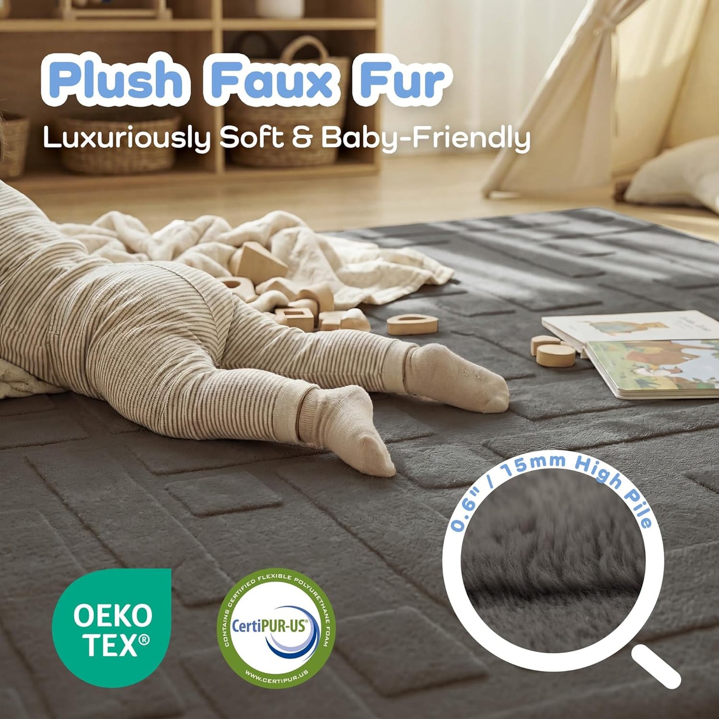 Baby Play Mat for Floor, 1.3" Thick 79x158 Plush Soft Foam Mats for Toddler Kids Crawling, Non-Slip Easy Care Nursery Rug for Playroom Living Room
