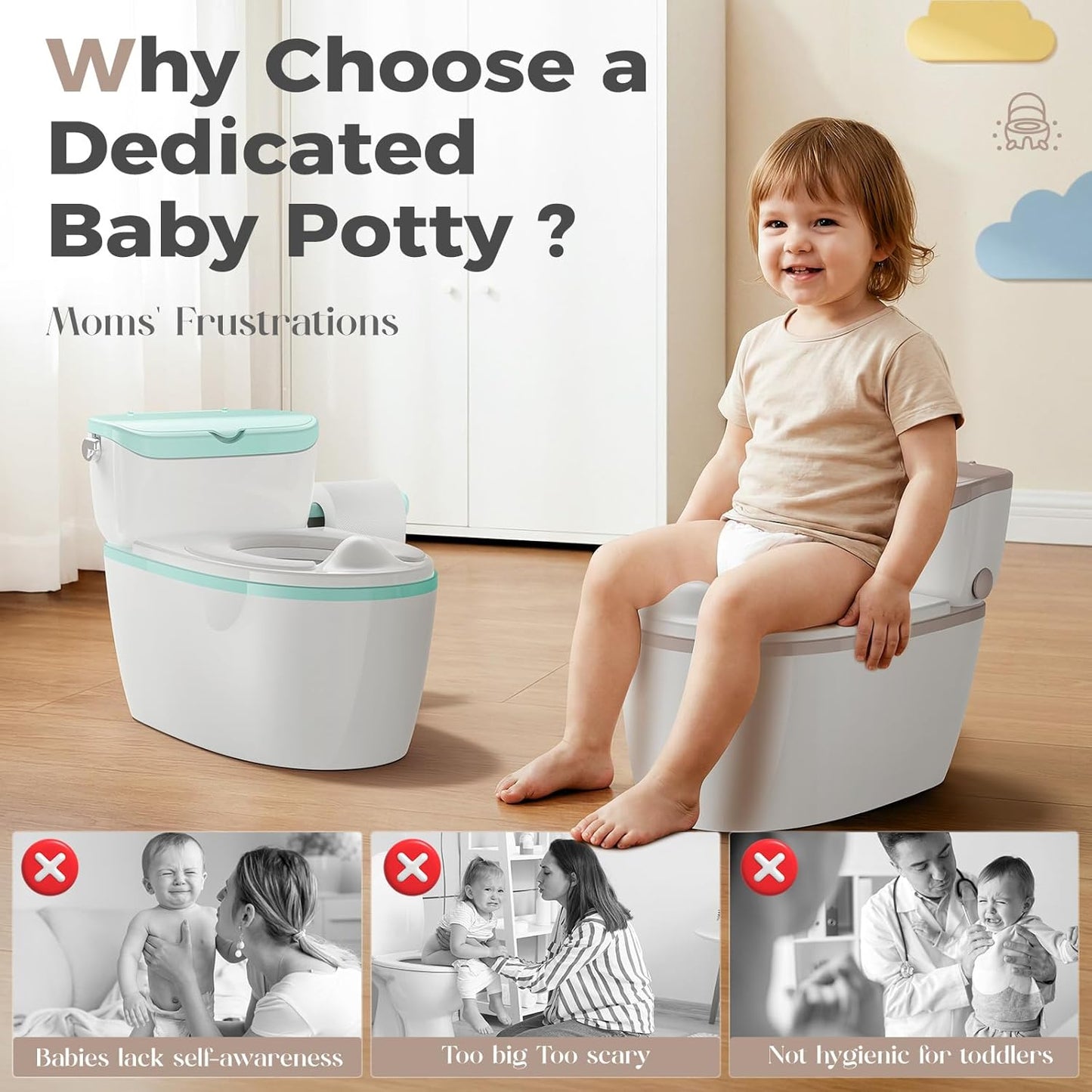 3-in-1 Toddler Potty Training Toilet with Flushing Sound – Potty Chair with Wipes Storage & Toilet Paper Holder (18+ Months)