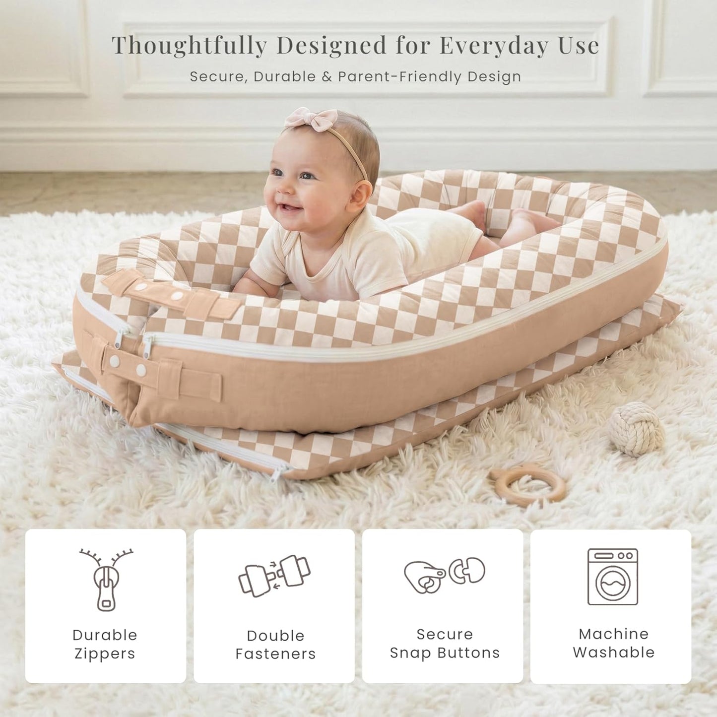 Cotton 100% Baby Lounger Cover Baby Nest Replacement Cover for Newborn Boys Girls Fits Dockatot Deluxe+ Docks Woodland (Cover Only)