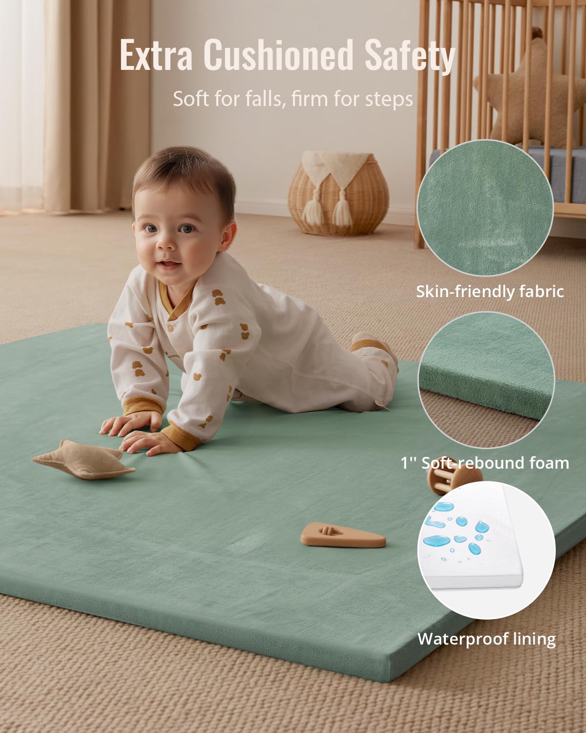 Thick Baby Play Mat 1.3'', 50x50 Playpen Mat with Removable & Washable Cover, Ultra Soft Crawling Rug for Floor, Foam Cushion & Non-Slip Backing for Kids, Toddlers