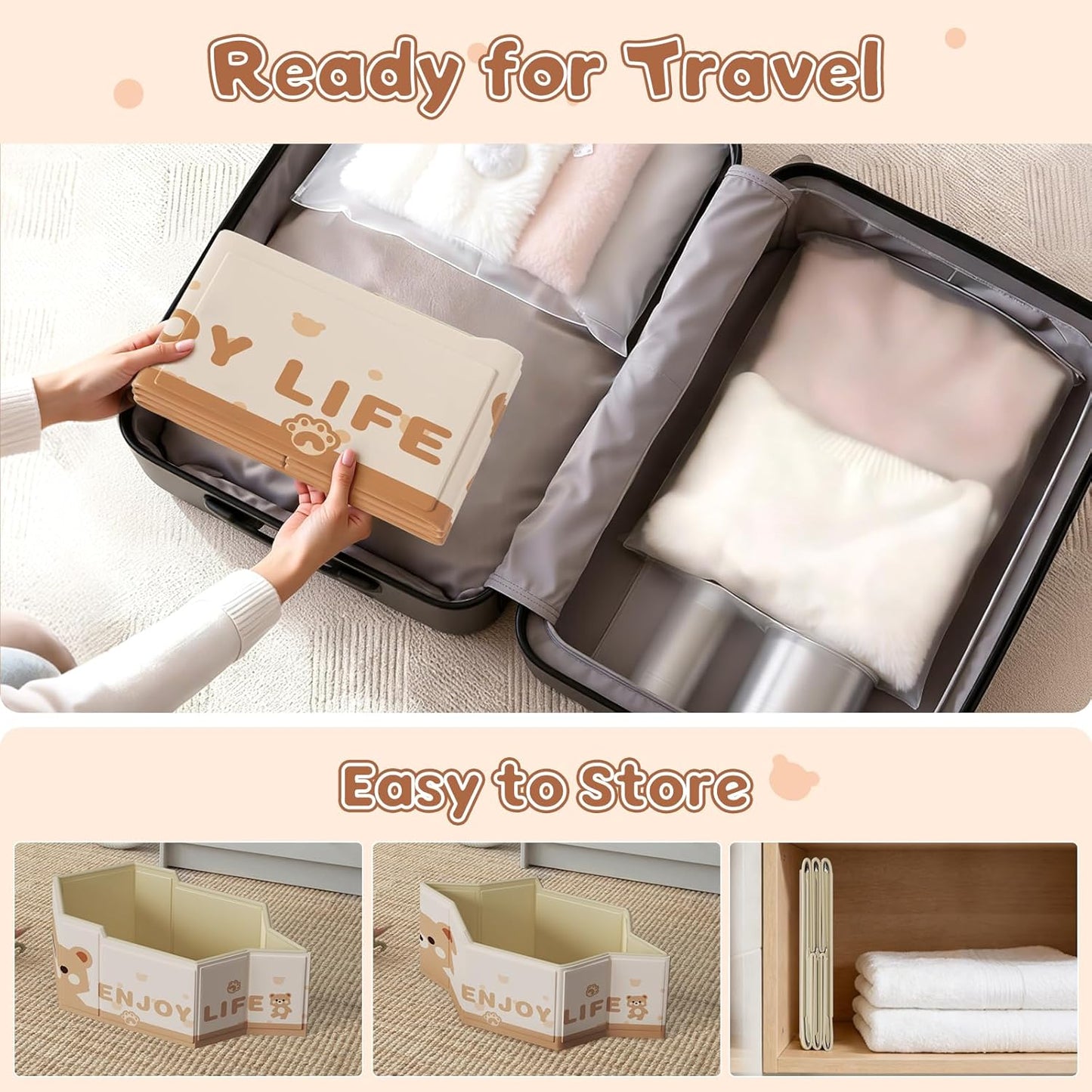 Collapsible Baby Bathtub for Shower, Portable Foldable Toddler Bath Tub with Non-Slip Base, Compact Travel Essentials for Kids & Infants, Easy Storage in Small Spaces, Brown