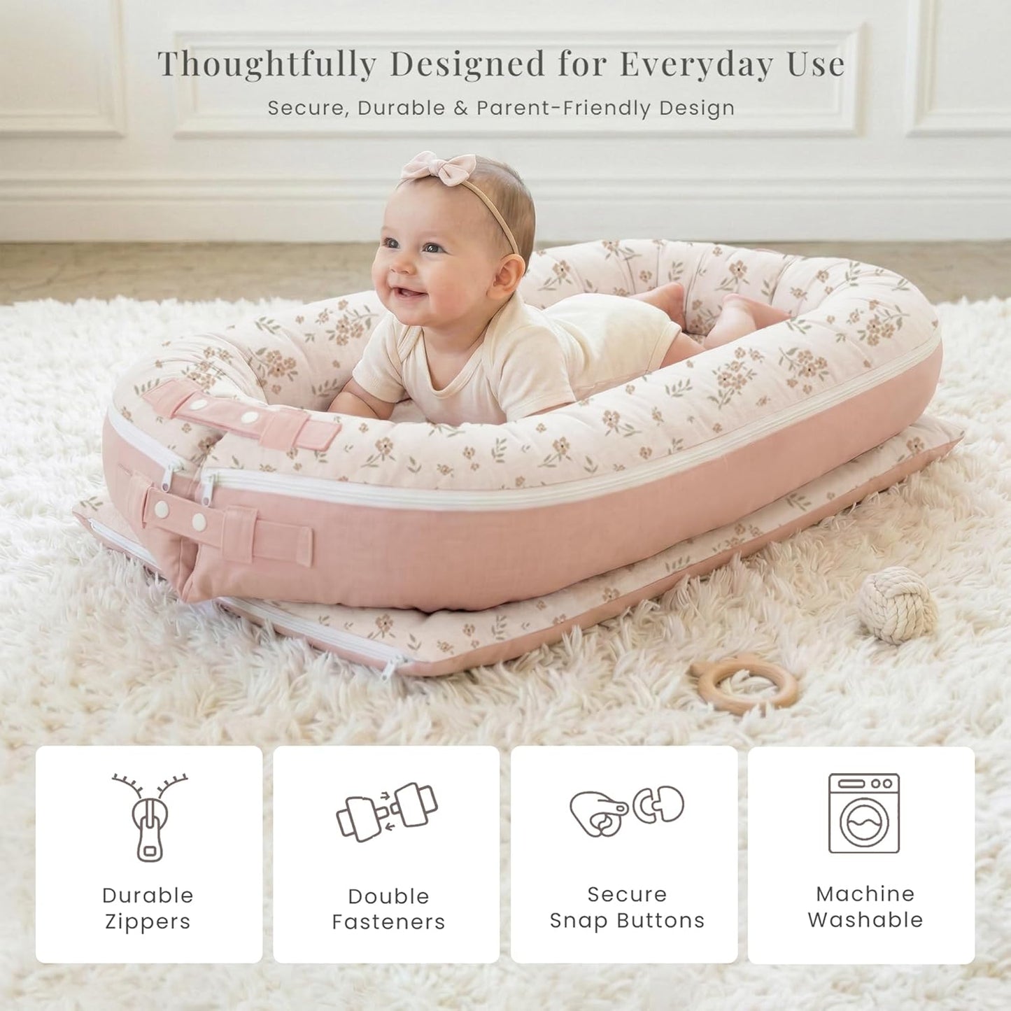 Cotton 100% Baby Lounger Cover Baby Nest Replacement Cover for Newborn Boys Girls Fits Dockatot Deluxe+ Docks Woodland (Cover Only)