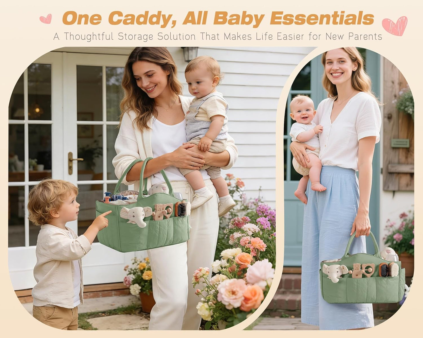 Baby Diaper Caddy with Detachable Dividers and Wipes Pocket, Lightweight Baby Caddy Organizer with Handles and 8 Pockets for Baby Stuff, Camel