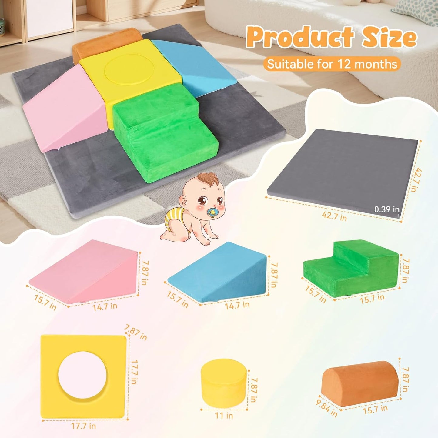 Toddler Foam Climbing Blocks & Play Mat Set (47×47 in) – Soft Climb & Crawl Motor Skill Play Gym