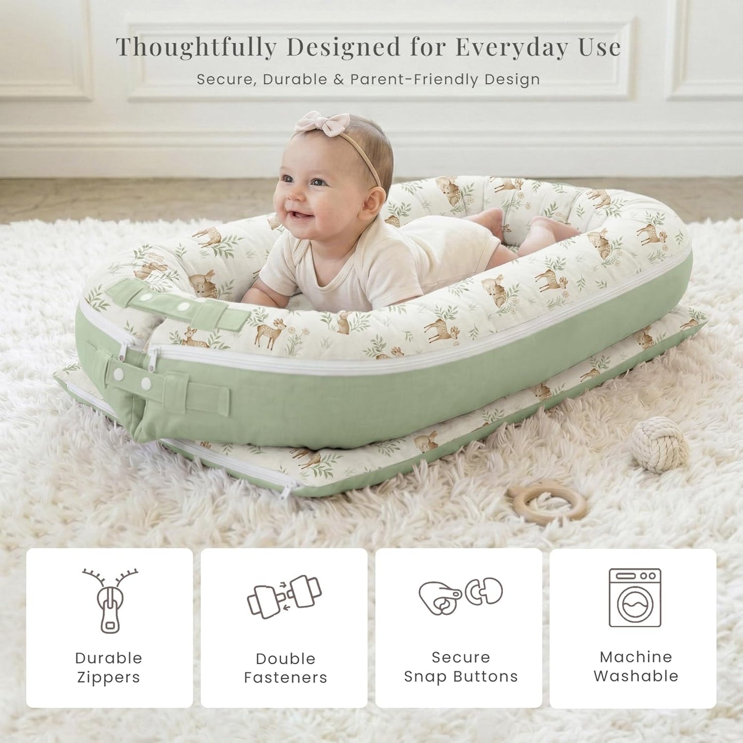 Cotton 100% Baby Lounger Cover Baby Nest Replacement Cover for Newborn Boys Girls Fits Dockatot Deluxe+ Docks Woodland (Cover Only)