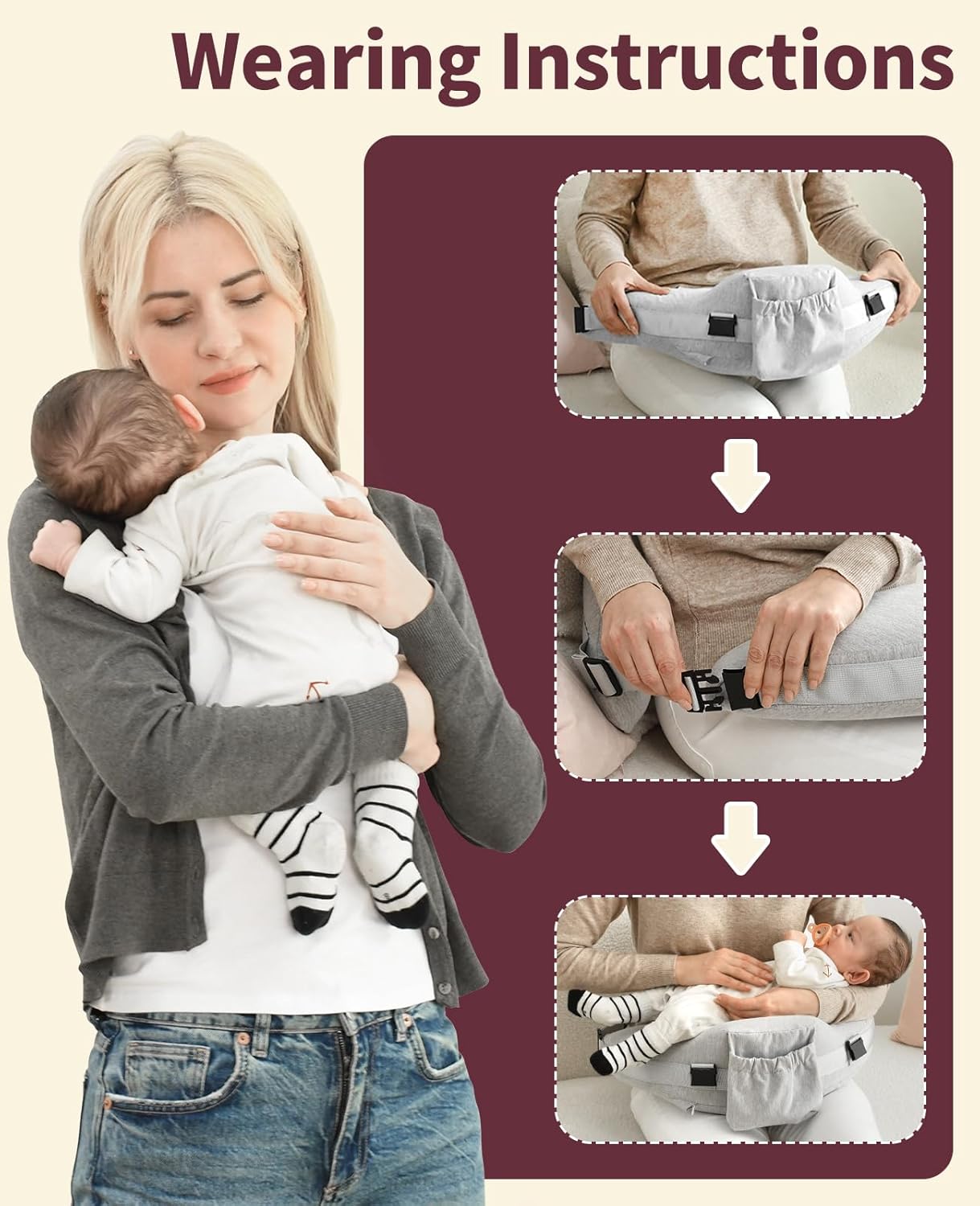 Nursing Pillow - Adjustable Waist Strap with 2 Removable Cotton Cover, Memory Foam - Stable, Ergonomic Support, Easier Breastfeeding - Newborn Essentials Must Haves Baby Registry Search