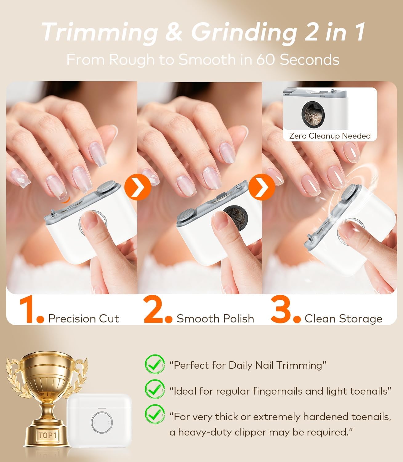Electric Nail Clipper for Family Care【Precision Dual-Blade Trimming System】 Automatic 2-in-1 Trimmer & Grind Nail Care Tool with LED Light, Ultra-Quiet & Safe for Babies, Seniors and Adults 803A
