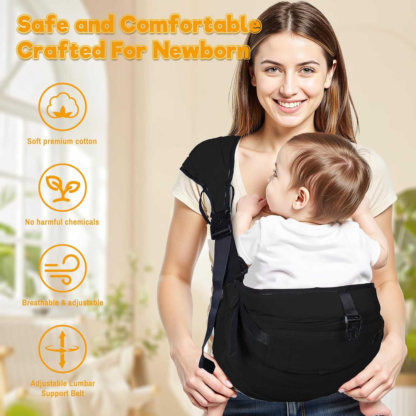Baby Carrier Newborn to Toddler,Adjustable & Lightweight Baby Sling Carrier,Toddler Carrier 25-60 lbs,Ideal for Home,Shopping,and Travel