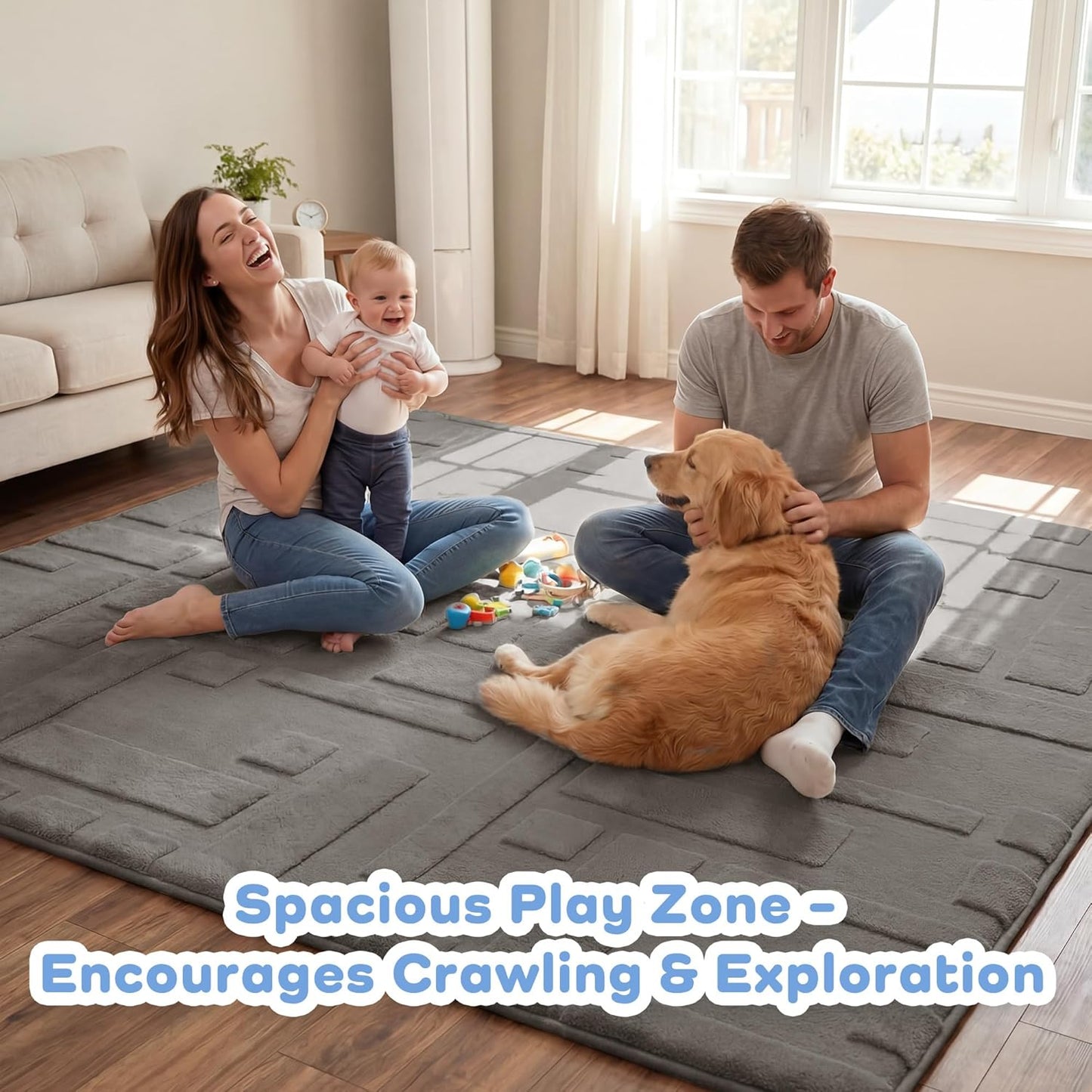 Baby Play Mat for Floor, 1.3" Thick 79x158 Plush Soft Foam Mats for Toddler Kids Crawling, Non-Slip Easy Care Nursery Rug for Playroom Living Room