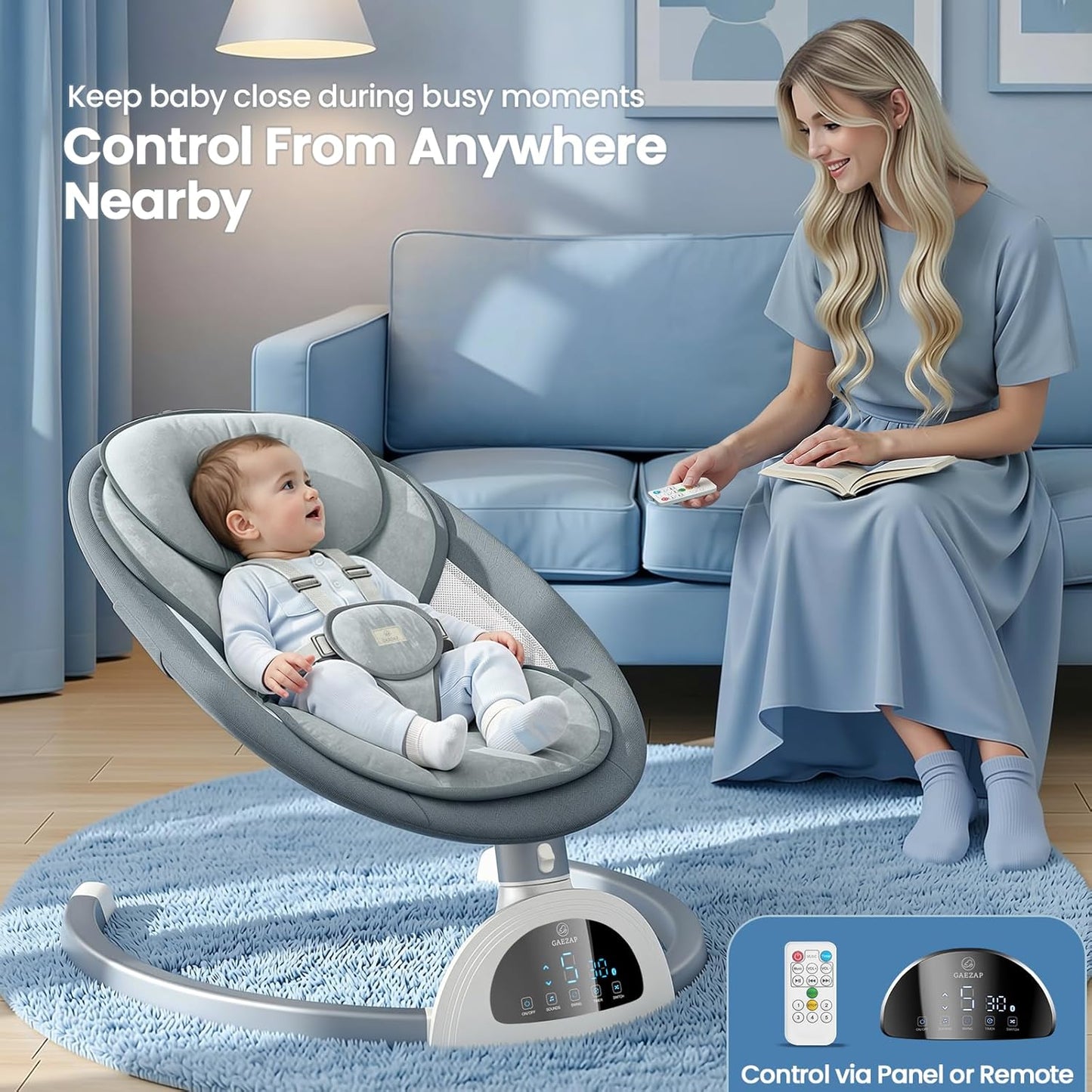 Electric Baby Swing for Infants, Portable Infant Swing with Music Speaker, 5 Swing Speeds, Remote Control, for Indoor Use, Newborn Boys & Girls, White