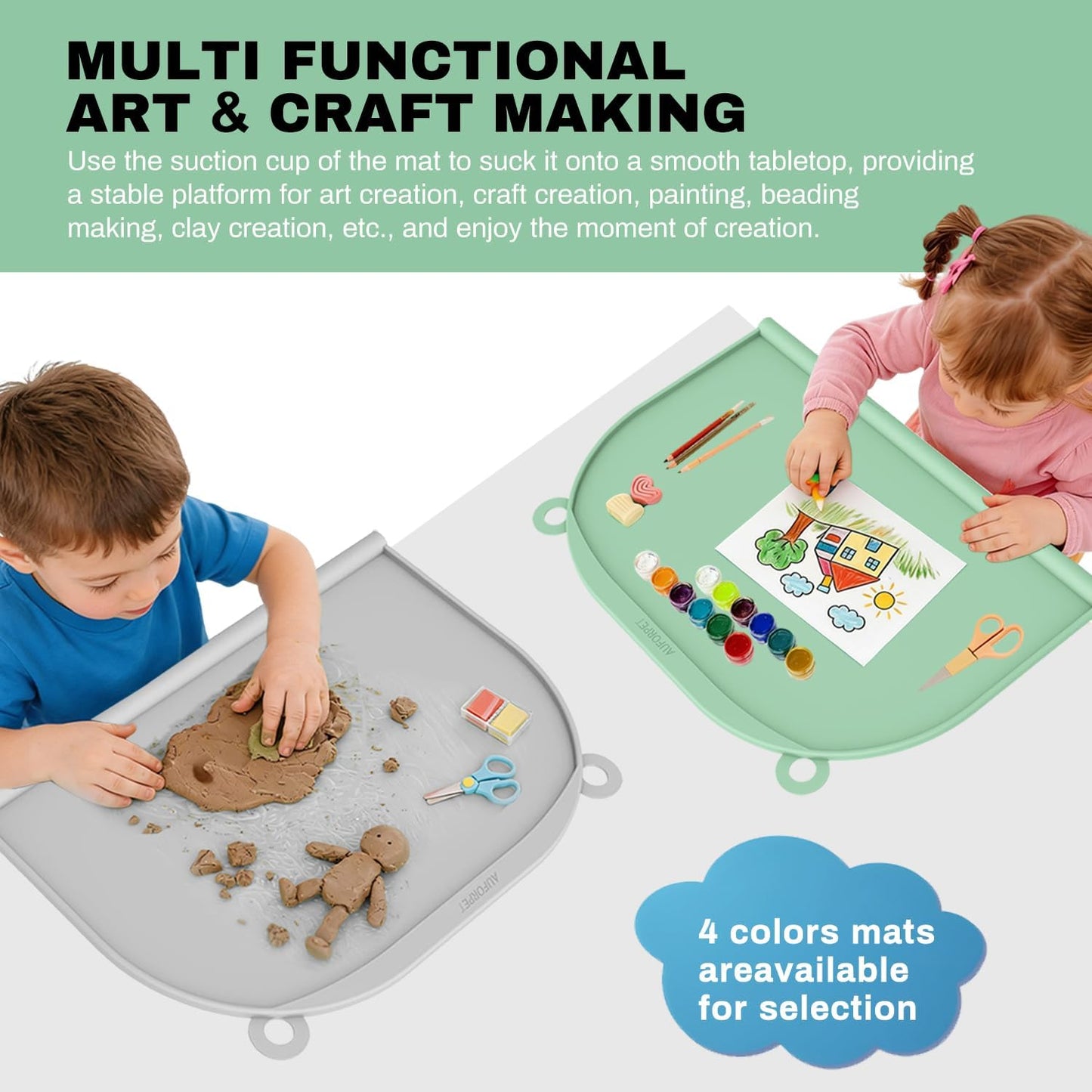 Large Silicone Suction Mat, 17" x 12" Thick Mats with Edge-Bumper, Raised Edge Leakproof, Non-Slip for Kids Toddler Baby Essentials Table Placemat, Restaurant Eating, Plates, Art, Craft & Painting