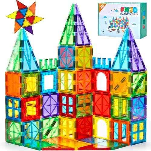 FNJO Magnetic Tiles 110-Piece STEM Building Set  Montessori-Inspired Magnetic Construction Toy for Kids