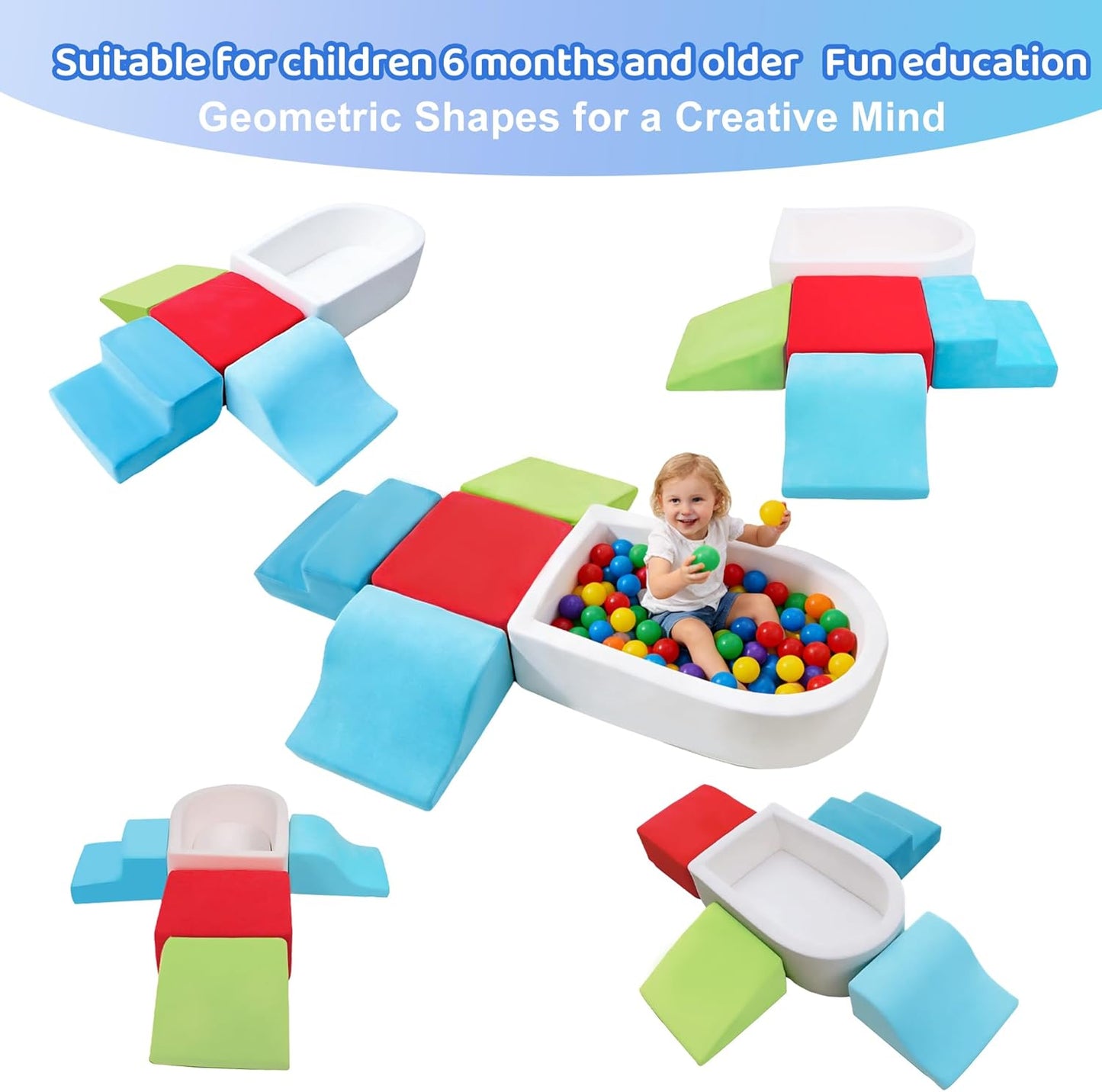 5Pcs Foam Climbing Blocks for Toddlers, Indoor Soft Climbing Toys with Ball Pit for Baby, Crawling Toys Activity Play Set for Playroom Living Room, Birthday Gifts for 1-3 Years(Balls not Included)