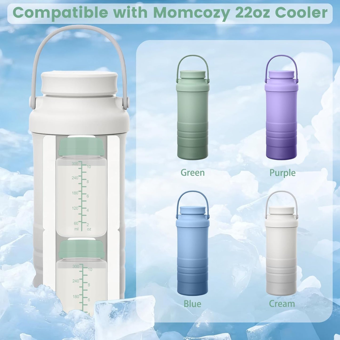 2pc 10oz Breastmilk Storage Bottle Compatible with SpectraS1 S2 9 Plus SG/Motif Luna/Others Wide-Mouth Flange, Breast Milk Container for Momcozy 22oz Portable Cooler, Pumping/Storage/Portable Bottle