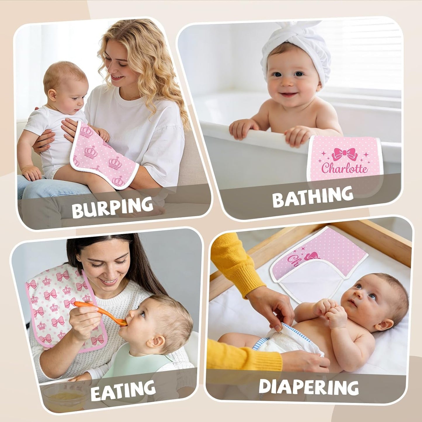 8 Pack Burp Cloths Organic Cotton, Pink Bows Baby Burp Cloths Girls, Absorbent Baby Burping Cloth, Soft Burping Cloth Set for Feeding, New Mom Gifts for Newborns Essentials Gift Set, 19”x9”