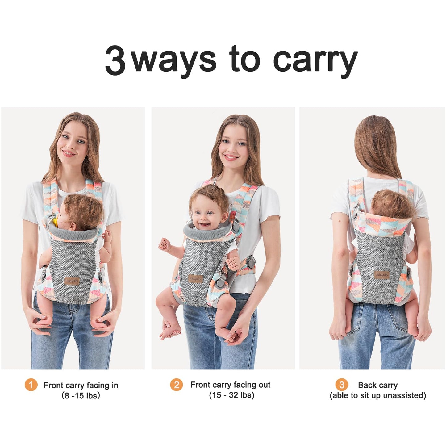 3-in-1 Baby Carrier Newborn to Toddler - Ergonomic(7.5-45lbs),Cozy Baby Carrier?Enhanced Lumbar Support?Easily AdjustableLightweight & Breathable Child Carrier