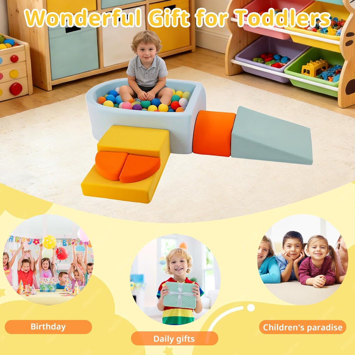 6Pcs Foam Climbing Blocks for Toddler, Indoor Soft Climbing Toys with Ball Pit for Kids, Climbing Crawling Toys Activity Play Set for Playroom Living Room, Gifts for Baby(Balls not Included)