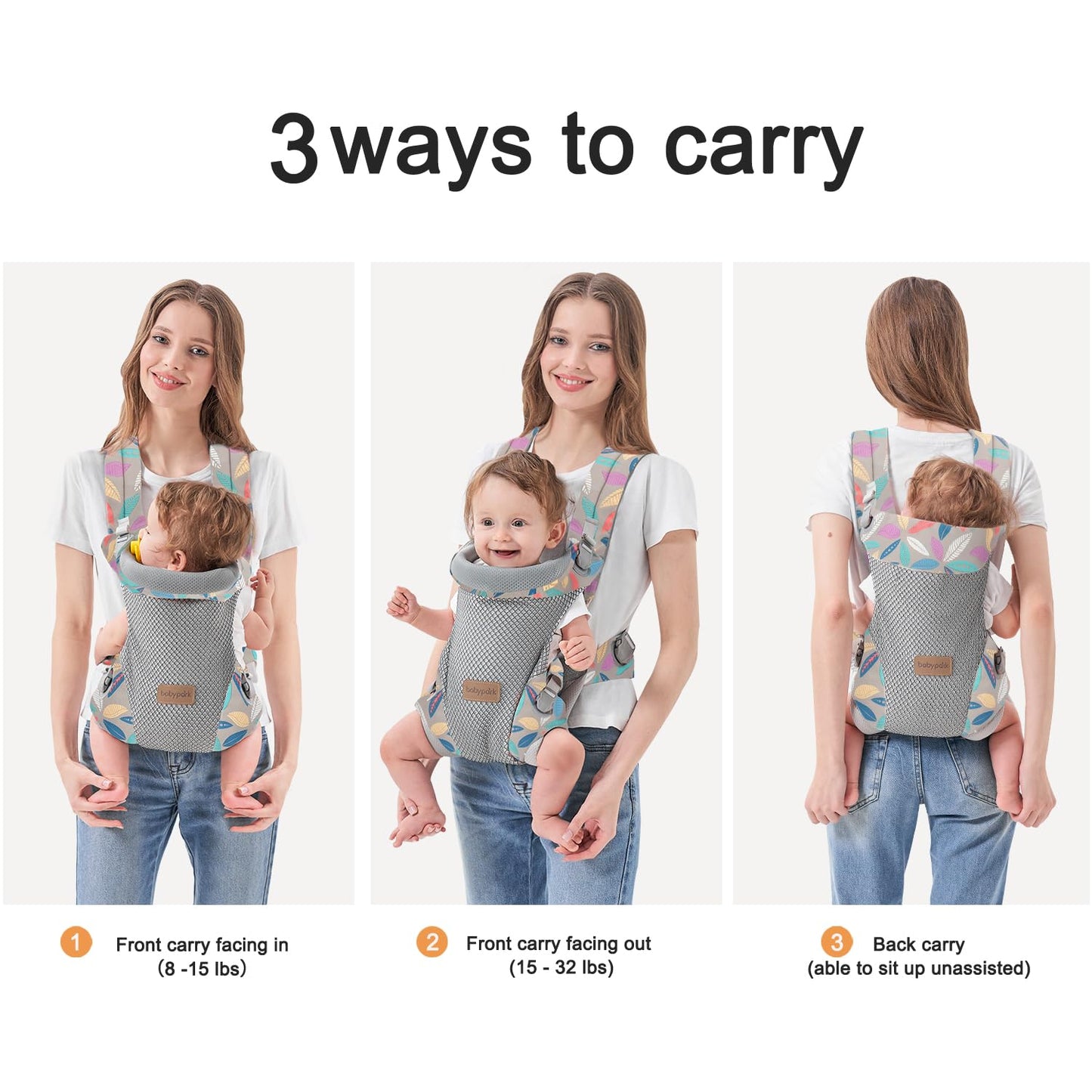 3-in-1 Baby Carrier Newborn to Toddler - Ergonomic(7.5-45lbs),Cozy Baby Carrier?Enhanced Lumbar Support?Easily AdjustableLightweight & Breathable Child Carrier
