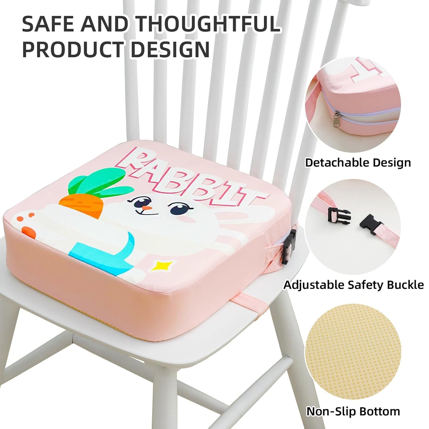 Toddler Booster Seat for Dining Table, Portable Kids Booster Seat with Safety Buckles Portable Increasing Booster Cushion with Non-Slip Bottom