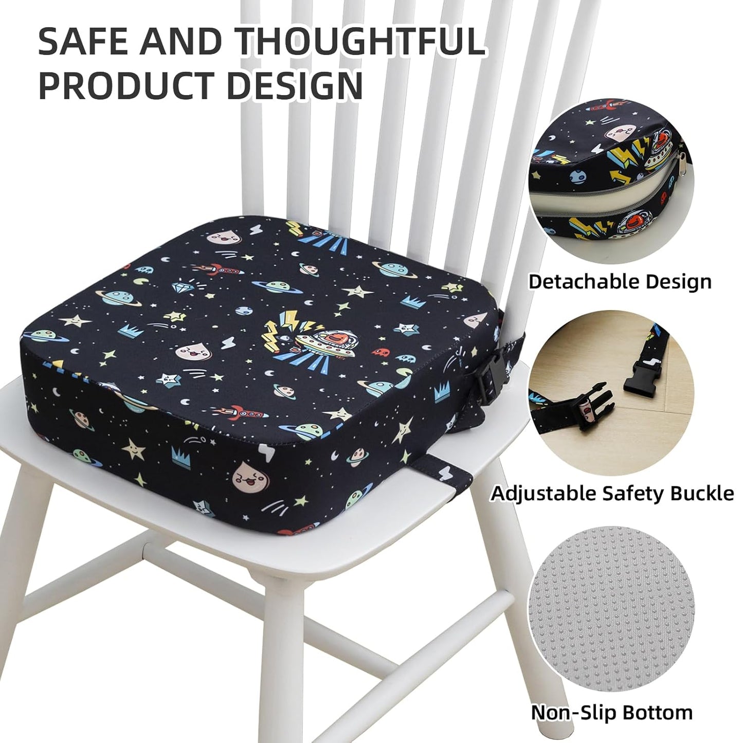 Toddler Booster Seat for Dining Table, Portable Kids Booster Seat with Safety Buckles Portable Increasing Booster Cushion with Non-Slip Bottom
