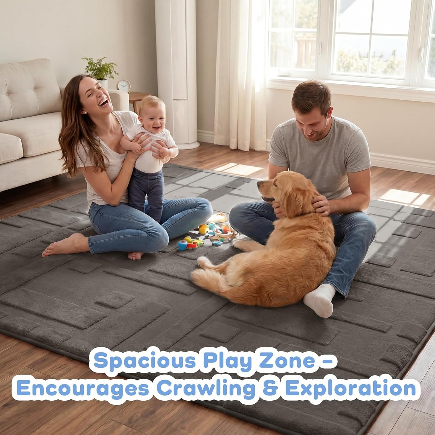 Baby Play Mat for Floor, 1.3" Thick 79x158 Plush Soft Foam Mats for Toddler Kids Crawling, Non-Slip Easy Care Nursery Rug for Playroom Living Room