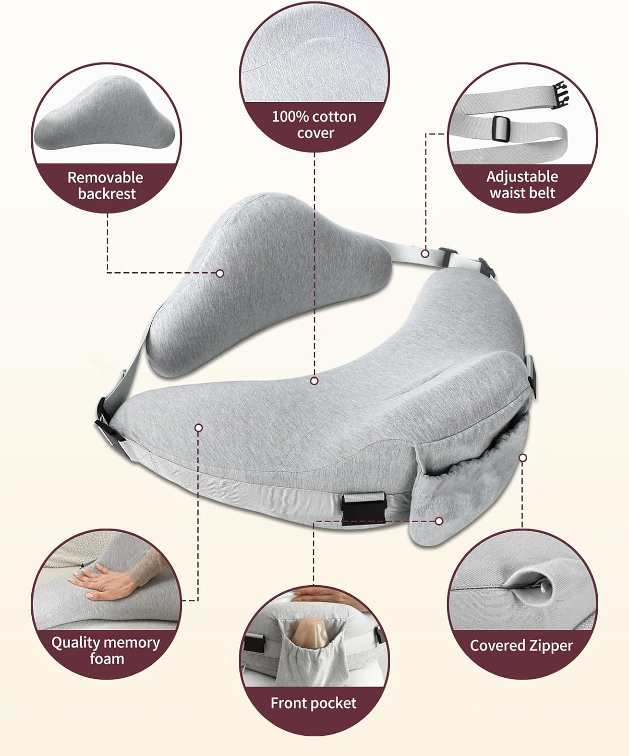 Nursing Pillow - Adjustable Waist Strap with 2 Removable Cotton Cover, Memory Foam - Stable, Ergonomic Support, Easier Breastfeeding - Newborn Essentials Must Haves Baby Registry Search