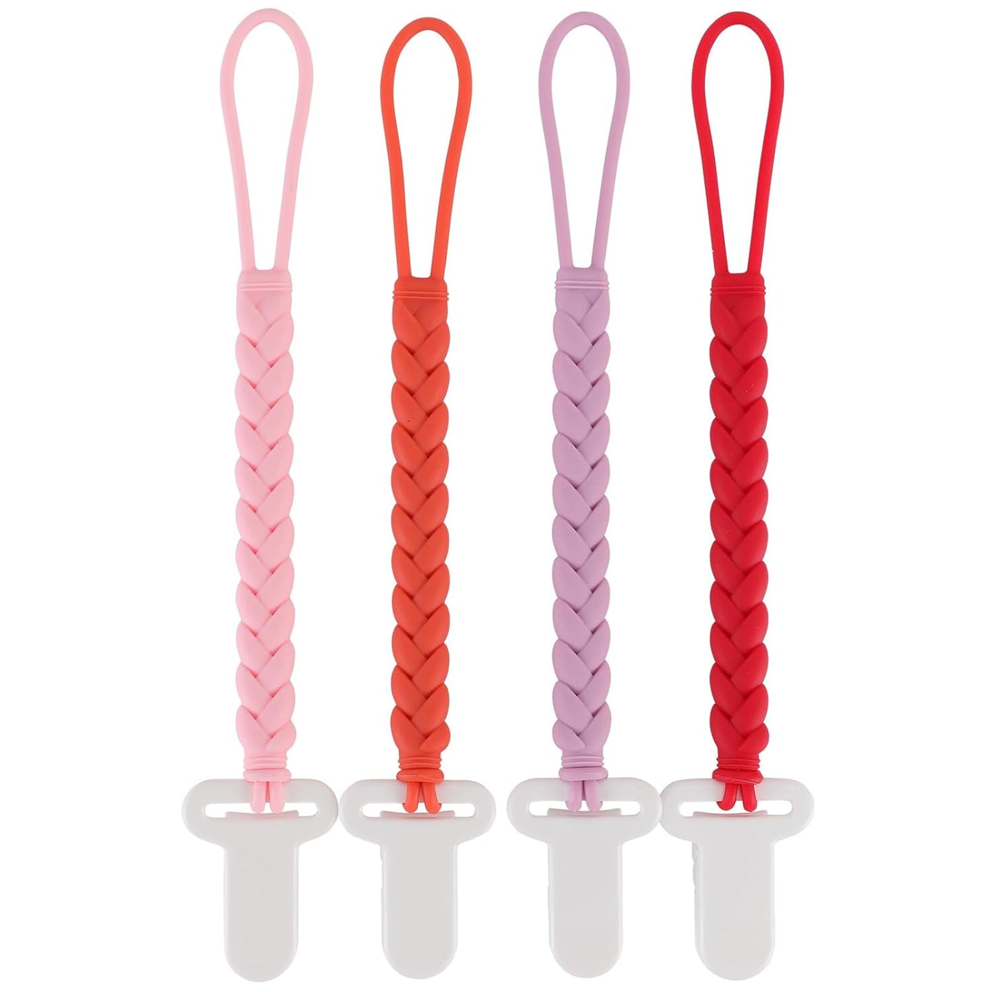 Woven Rope Shape Silicone Pacifier Clips - Teething Relief - 4Pack