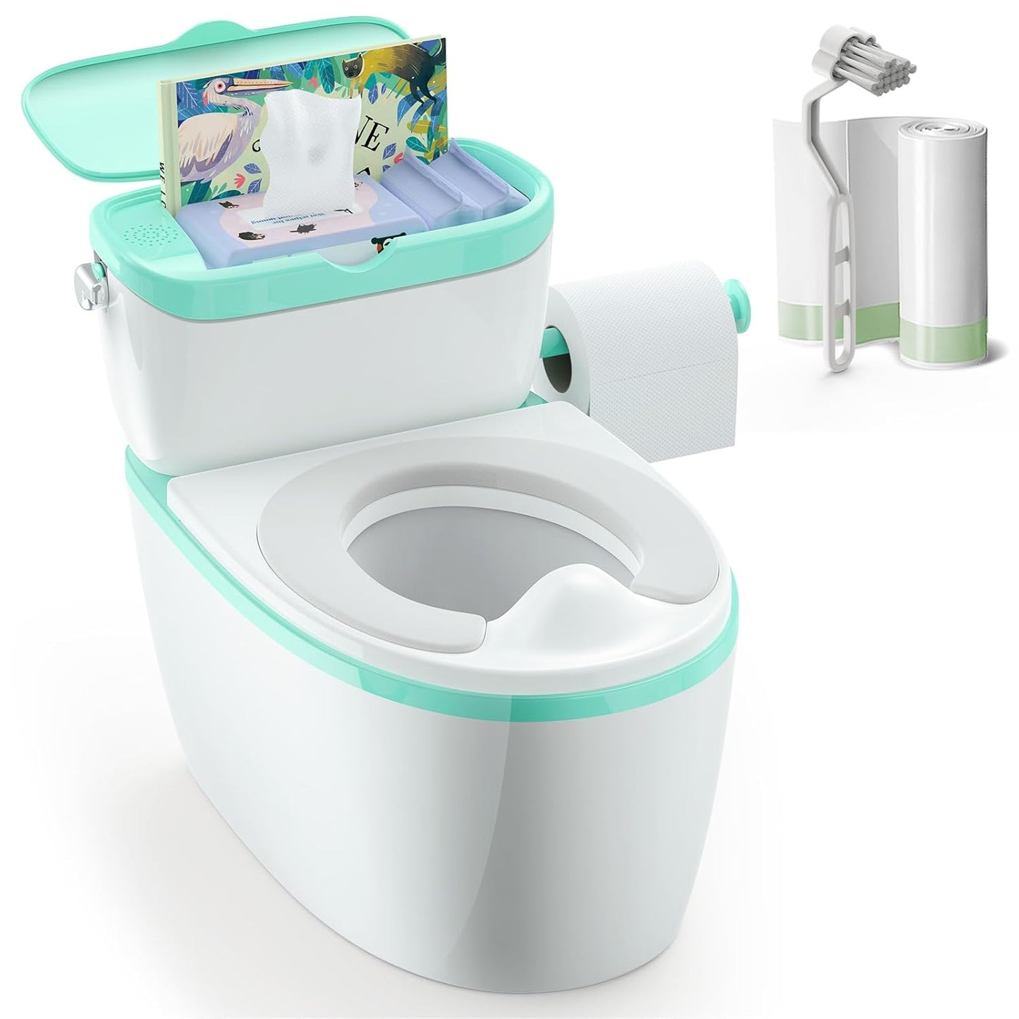 3-in-1 Toddler Potty Training Toilet with Flushing Sound – Potty Chair with Wipes Storage & Toilet Paper Holder (18+ Months)