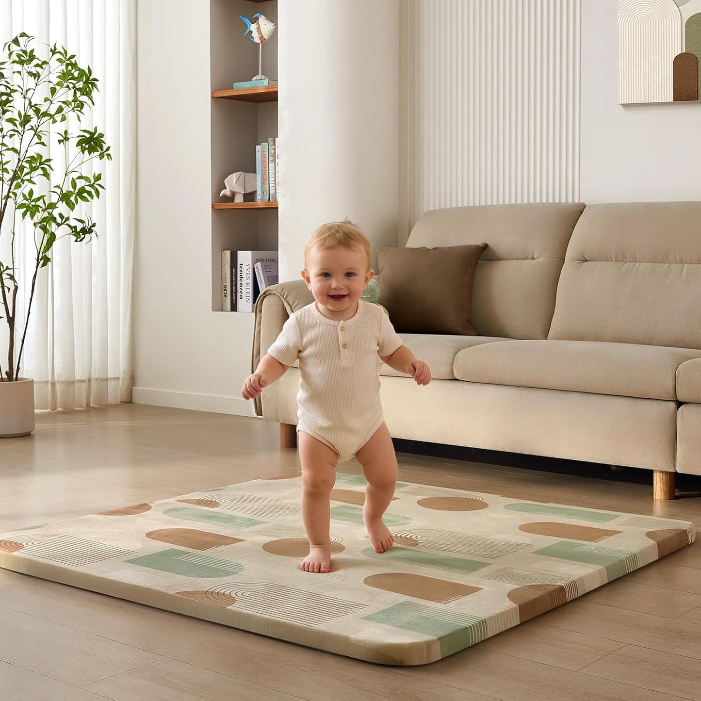 Thick Baby Play Mat 1.3'', 50x50 Playpen Mat with Removable & Washable Cover, Ultra Soft Crawling Rug for Floor, Foam Cushion & Non-Slip Backing for Kids, Toddlers