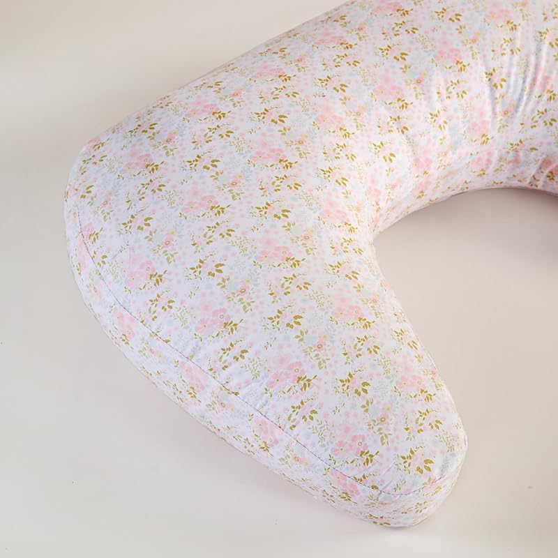 1 Piece C-Shaped Nursing Pillowcase, Breastfeeding Support Cushion Cover, Pink Floral Pattern, Polyester, Machine Washable, Infant Feeding