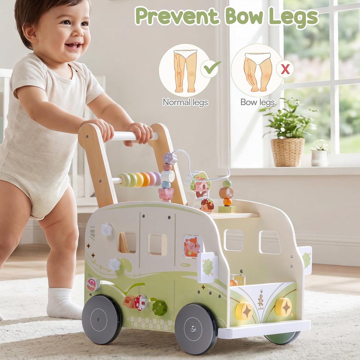 ROBUD Wooden Baby Push Walker, Forest Theme Learning Walking Toys for Baby Age 10 Months+, WRP54