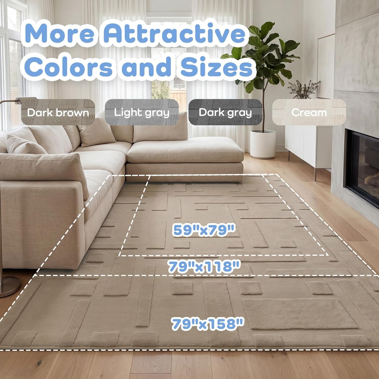 Baby Play Mat for Floor, 1.3" Thick 79x158 Plush Soft Foam Mats for Toddler Kids Crawling, Non-Slip Easy Care Nursery Rug for Playroom Living Room