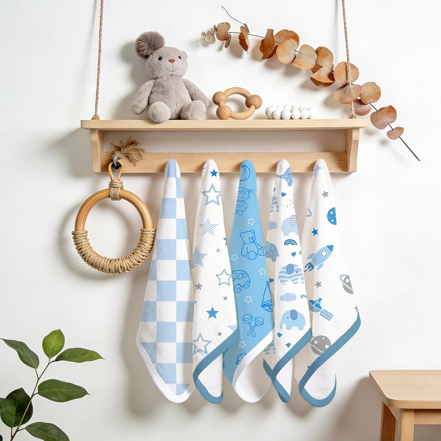 8 Pack Burp Cloths Organic Cotton, Blue Bows Baby Burp Cloths Girls, Absorbent Baby Burping Cloth, Soft Burping Cloth Set for Feeding, New Mom Gifts for Newborns Essentials Gift Set, 19”x9”