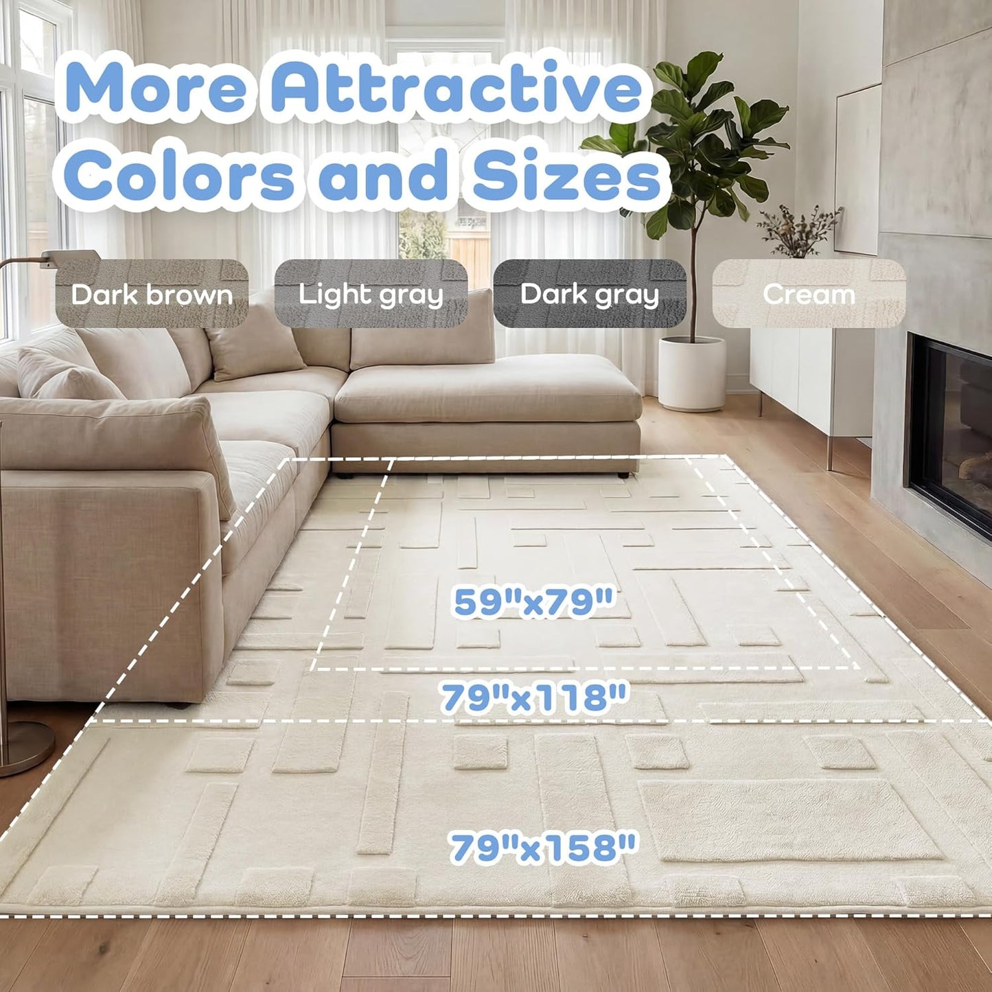 Baby Play Mat for Floor, 1.3" Thick 79x158 Plush Soft Foam Mats for Toddler Kids Crawling, Non-Slip Easy Care Nursery Rug for Playroom Living Room