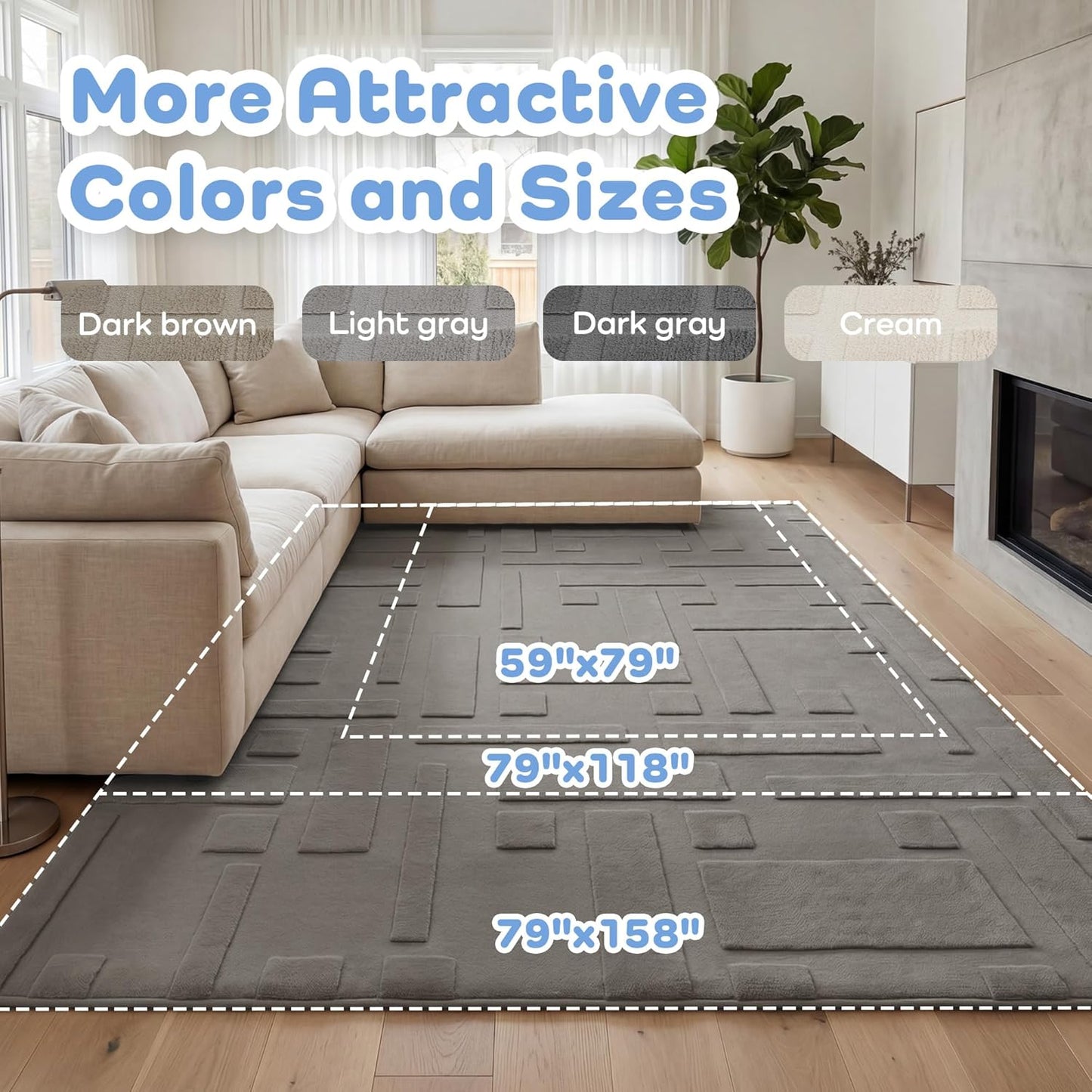 Baby Play Mat for Floor, 1.3" Thick 79x158 Plush Soft Foam Mats for Toddler Kids Crawling, Non-Slip Easy Care Nursery Rug for Playroom Living Room