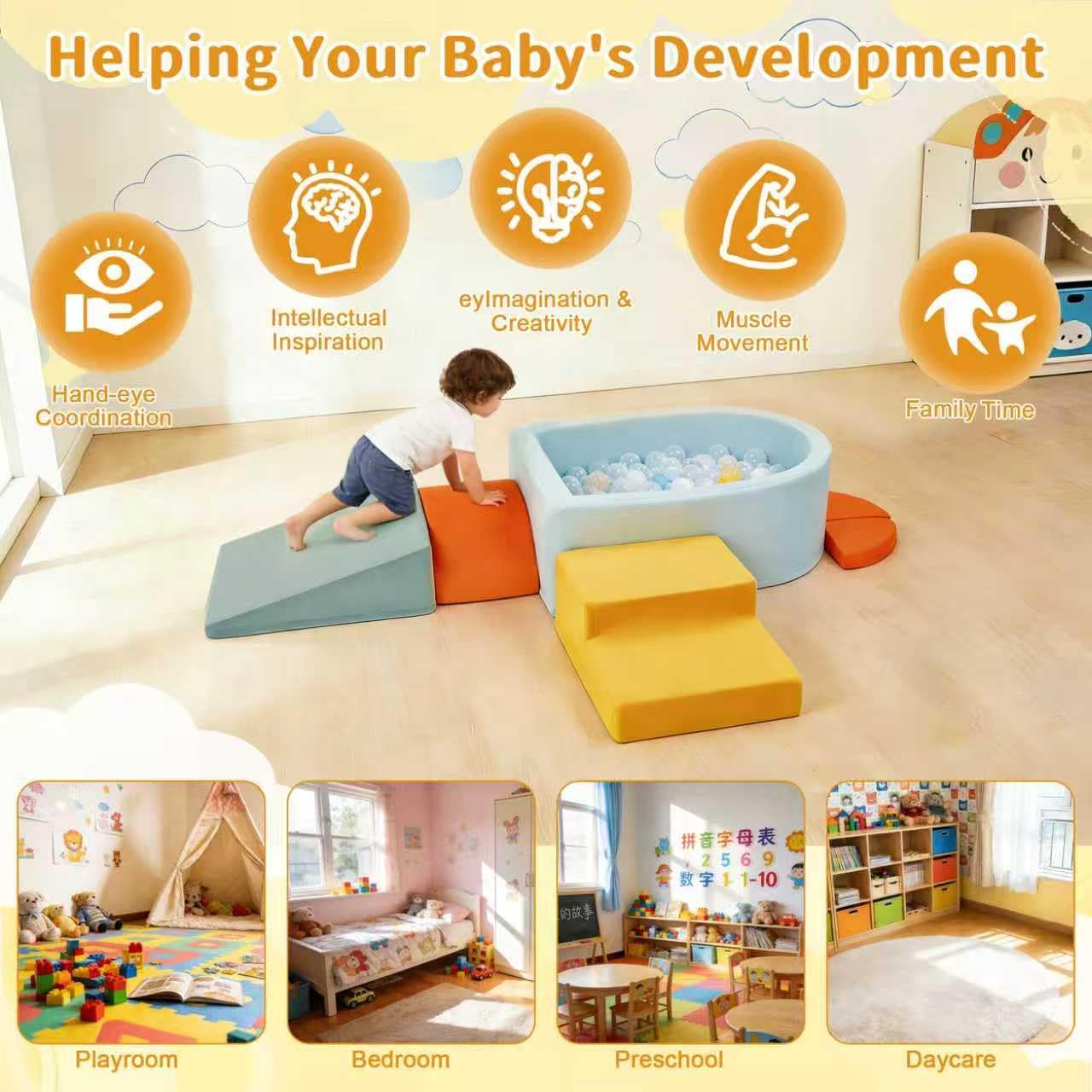 6Pcs Foam Climbing Blocks for Toddler, Indoor Soft Climbing Toys with Ball Pit for Kids, Climbing Crawling Toys Activity Play Set for Playroom Living Room, Gifts for Baby(Balls not Included)