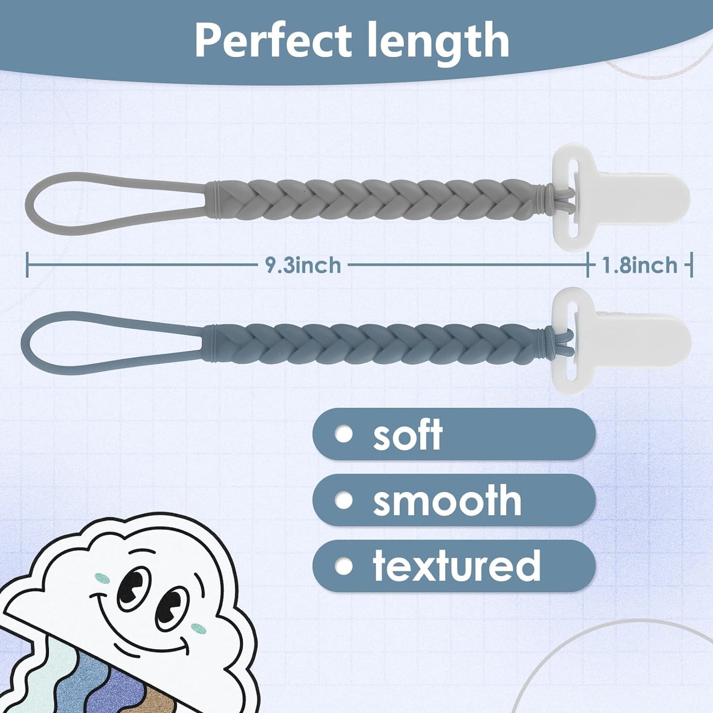 Woven Rope Shape Silicone Pacifier Clips - Teething Relief - 4Pack