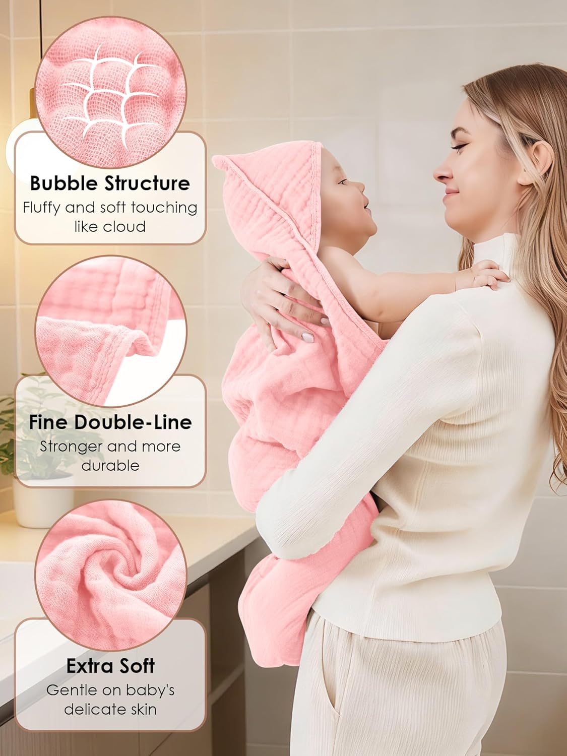 Muslin Hooded Baby Bath Towels – 3 Pack