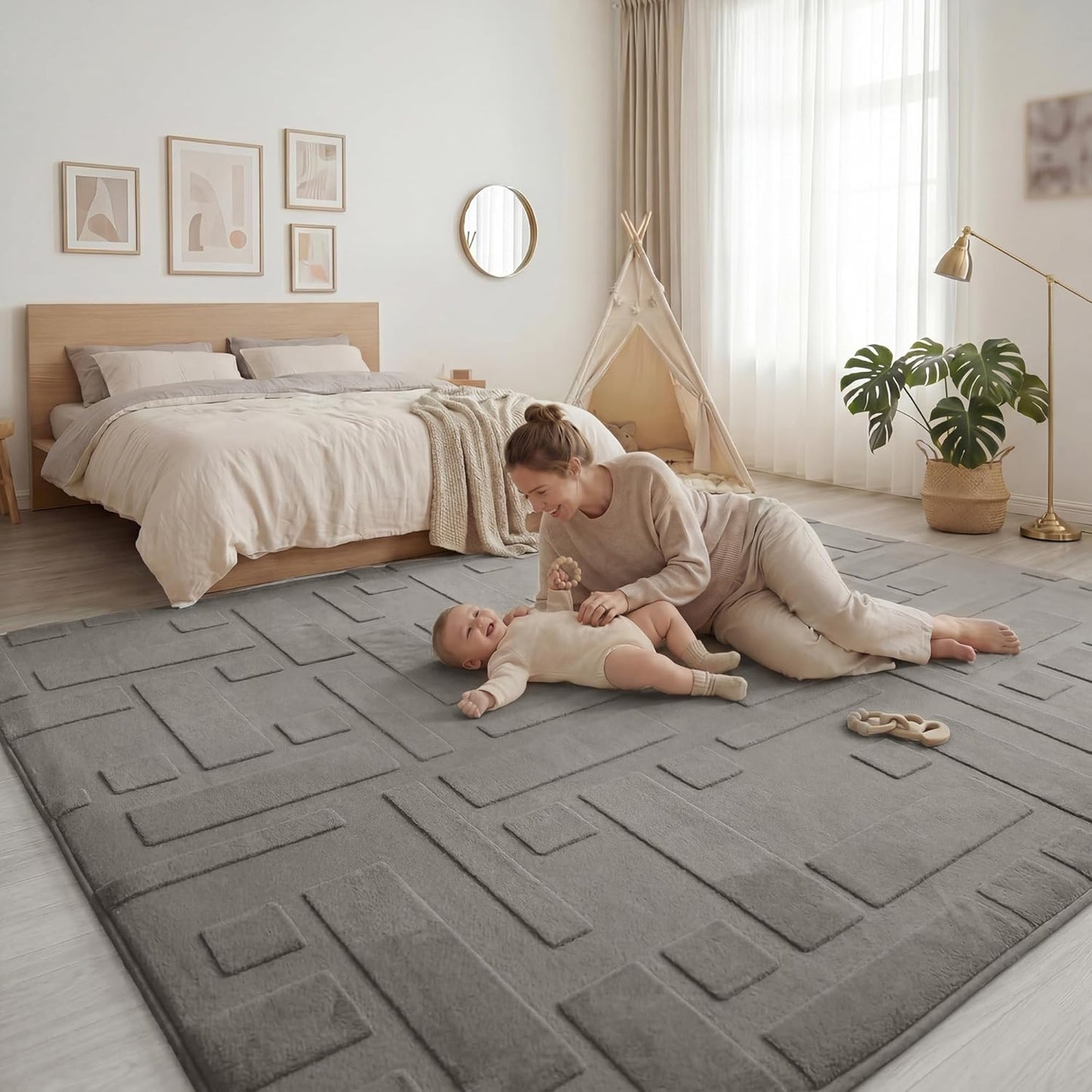 Baby Play Mat for Floor, 1.3" Thick 79x158 Plush Soft Foam Mats for Toddler Kids Crawling, Non-Slip Easy Care Nursery Rug for Playroom Living Room