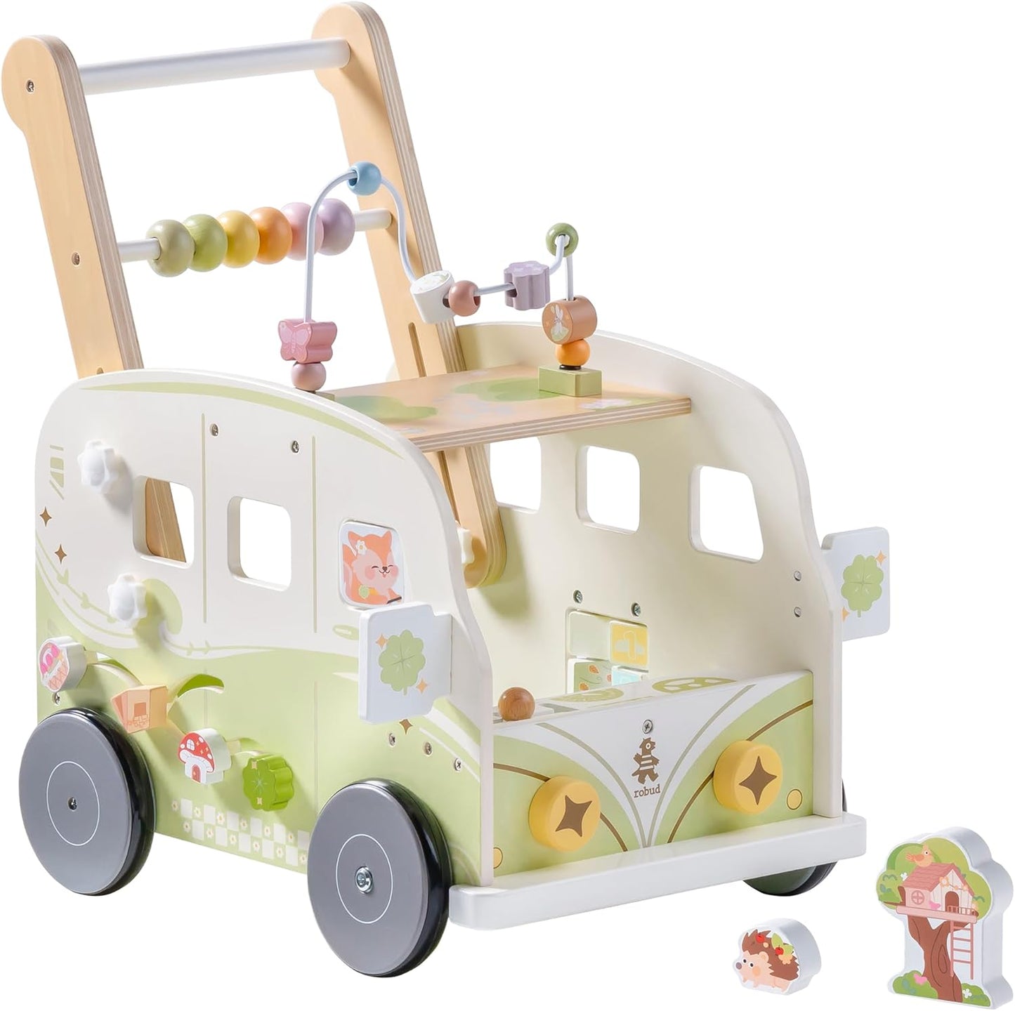 ROBUD Wooden Baby Push Walker, Forest Theme Learning Walking Toys for Baby Age 10 Months+, WRP54