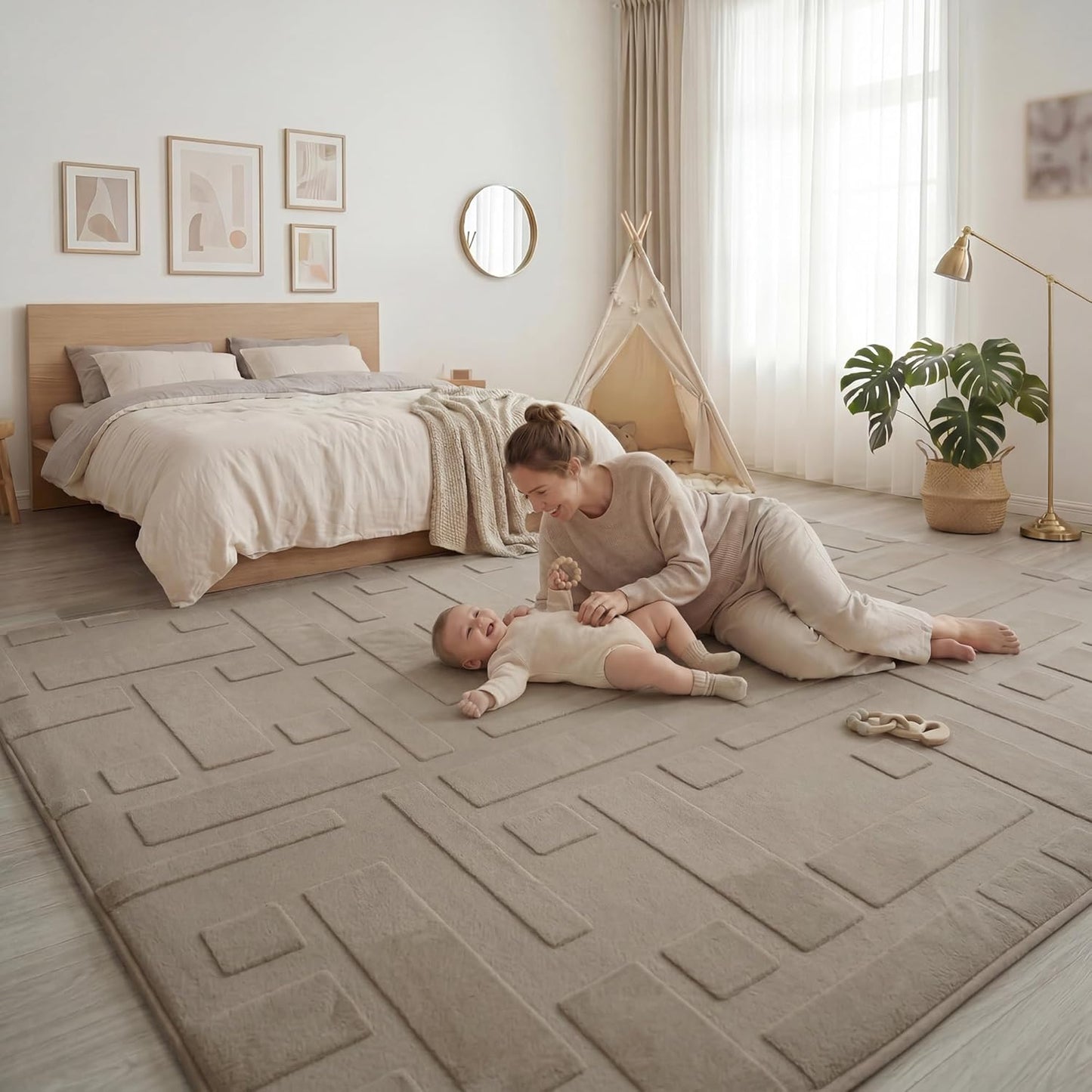 Baby Play Mat for Floor, 1.3" Thick 79x158 Plush Soft Foam Mats for Toddler Kids Crawling, Non-Slip Easy Care Nursery Rug for Playroom Living Room