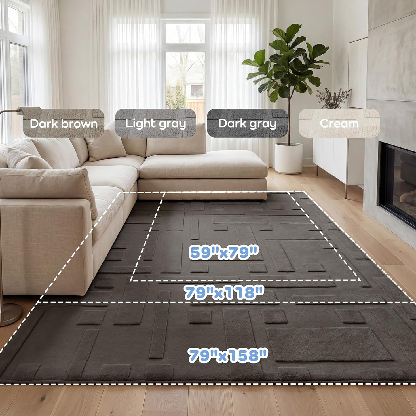 Baby Play Mat for Floor, 1.3" Thick 79x158 Plush Soft Foam Mats for Toddler Kids Crawling, Non-Slip Easy Care Nursery Rug for Playroom Living Room