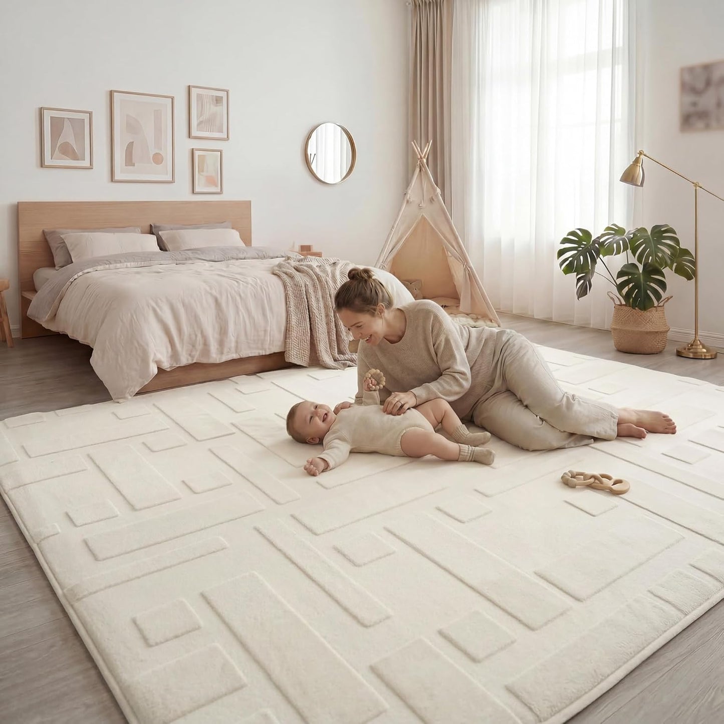 Baby Play Mat for Floor, 1.3" Thick 79x158 Plush Soft Foam Mats for Toddler Kids Crawling, Non-Slip Easy Care Nursery Rug for Playroom Living Room