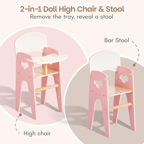 Wooden Baby Doll High Chair Feeding Set | Pretend Play Toy for Kids