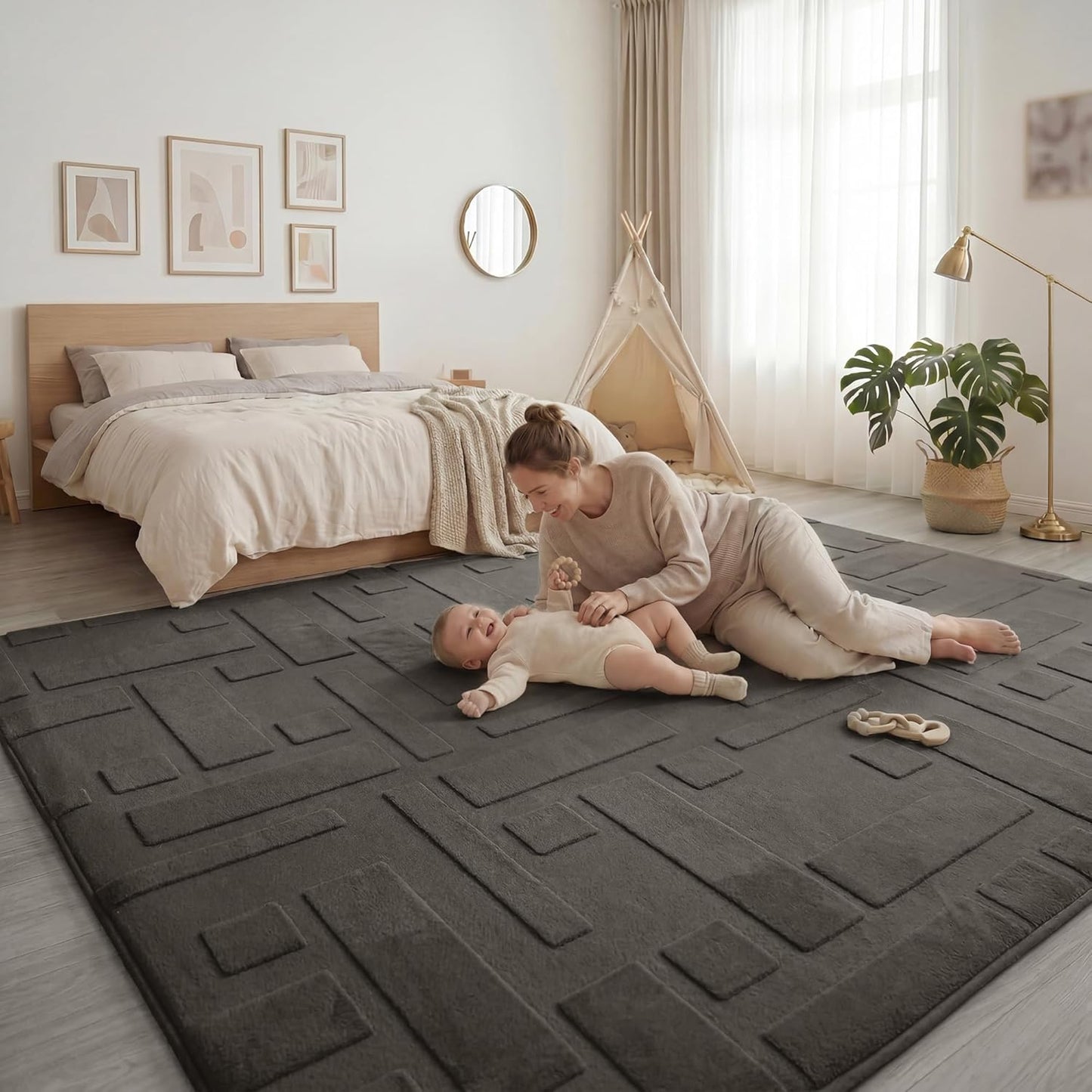 Baby Play Mat for Floor, 1.3" Thick 79x158 Plush Soft Foam Mats for Toddler Kids Crawling, Non-Slip Easy Care Nursery Rug for Playroom Living Room