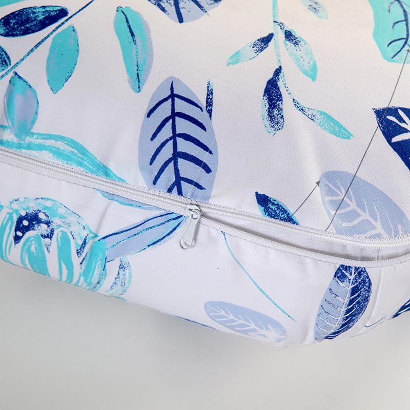 Whispering Leaves 1 Piece Nursing Pillowcase, C-Shaped Breastfeeding Support Cushion Cover, Blue and White Tropical Leaf Pattern, Polyester Fill, Standard Size