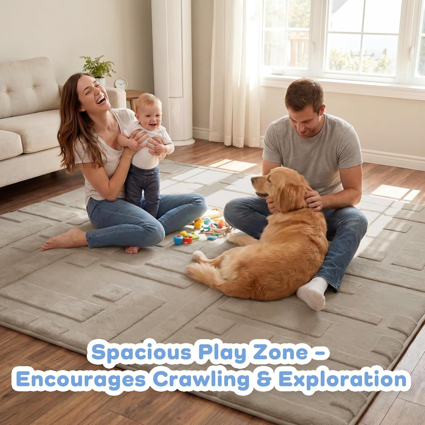 Baby Play Mat for Floor, 1.3" Thick 79x158 Plush Soft Foam Mats for Toddler Kids Crawling, Non-Slip Easy Care Nursery Rug for Playroom Living Room