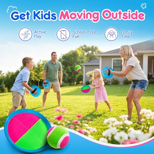 EVERICH TOY Upgraded Toss and Catch Ball Game Set  Outdoor & Indoor Active Play for Kids Ages 3–12