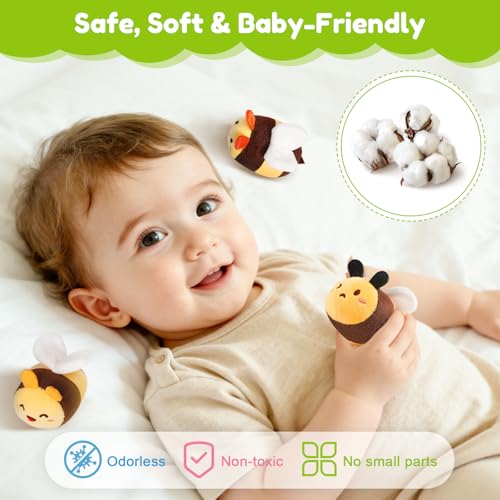 Montessori Beehive Sensory Toy | 5 Plush Bees for Babies 6-12 Months